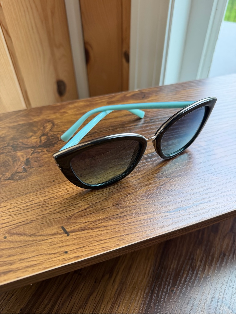 Tiffany & Co Black Cat-Eye Sunglasses with Tiffany Blue accents